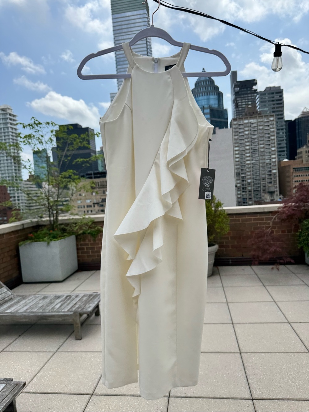 Vince Camuto Cream Ruffle Halter Midi Dress